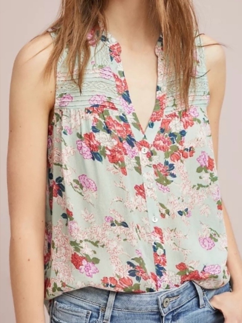 Anthropologie Meadow Rue Pintucked Button Down Tank Top